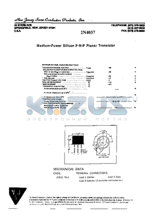 2N4037 datasheet - MEDIUM-POWER SILICON P-N-P PLANAR TRANSISTOR