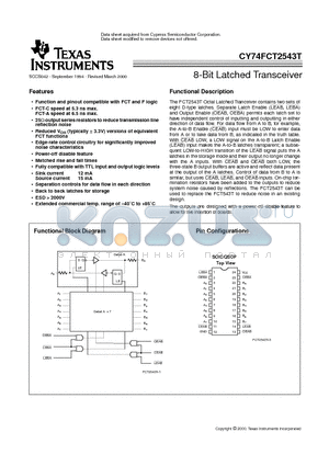 CY74FCT2543ATQCT datasheet - 8-Bit Latched Transceiver