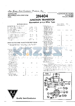 2N404 datasheet - JUNCTION TRANSISTOR Germanium p-n-p Alloy Type