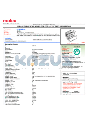 75838-4105 datasheet - 1.85mm by 1.85mm (.073 by .073) Pitch 4-Pair GbX^ Backplane Connector System, Open Header, Right Guide, 80 Circuits, Selective Gold (Au), Pin Length 5.55mm (.218)