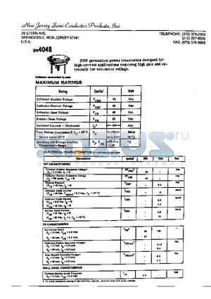 2N4048 datasheet - PNP GERMANUM POWER TRANSISTORS