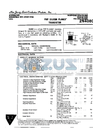 2N4080 datasheet - PNP SILICON PLANEX TRANSISTOR