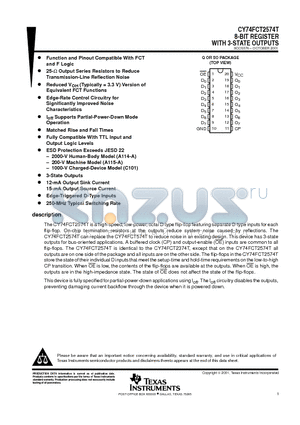 CY74FCT2574ATSOCE4 datasheet - 8-BIT REGISTER WITH 3-STATE OUTPUTS