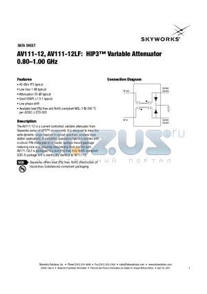 AV111-12LF datasheet - HIP Variable Attenuator 0.80-1.00 GHz