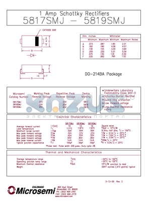 5819SMJ datasheet - 1 Amp Schottky Rectifier