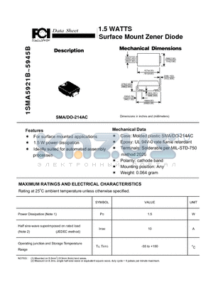 1SMA5922B datasheet - 1.5 WATTS Surface Mount Zener Diode Polarity: cathode band