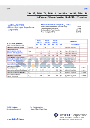 2N4117 datasheet - N-Channel Silicon Junction Field-Effect Transistor