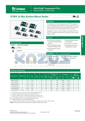 1206L150SLYR datasheet - POLYFUSE Resettable PTCs