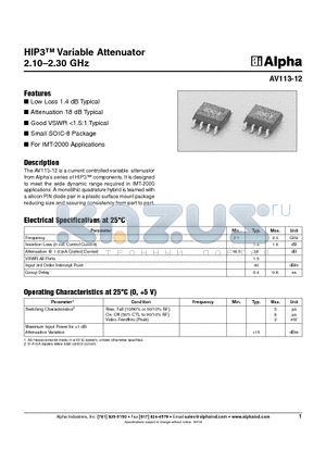 AV113-12 datasheet - HIP3 Variable Attenuator 2.10-2.30 GHz