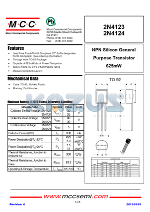 2N4123 datasheet - NPN Silicon General Purpose Transistor 625mW