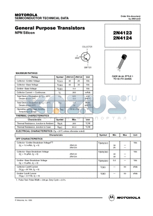 2N4124 datasheet - General Purpose Transistors(NPN Silicon)