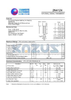 2N4124 datasheet - NPN SMALL SIGNAL TRANSISTOR