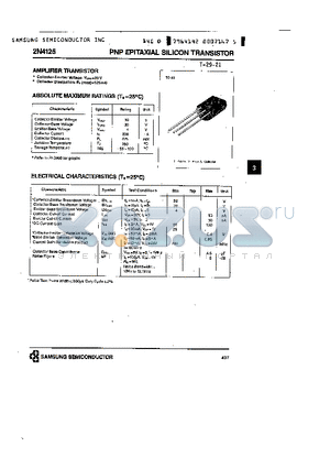2N4125 datasheet - PNP EPITAXIAL SILICON TRANSISTOR