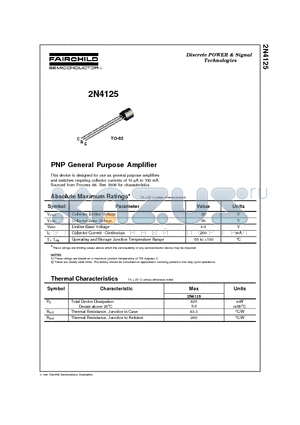 2N4125 datasheet - PNP General Purpose Amplifier