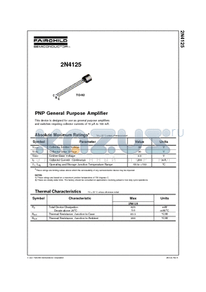 2N4125 datasheet - PNP General Purpose Amplifier