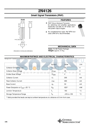 2N4126 datasheet - Small Signal Transistors (PNP)