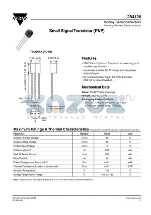 2N4126 datasheet - Small Signal Transistor (PNP)