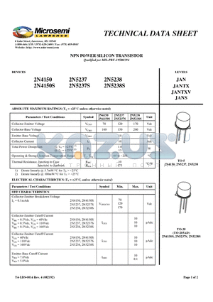 2N4150 datasheet - NPN POWER SILICON TRANSISTOR