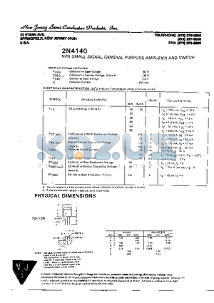 2N4140 datasheet - NPN SMALL SIGNAL GENERAL PURPOSE AMPLIFIER AND SWITCH