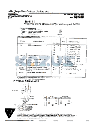 2N4141 datasheet - NPN SMALL SIGNAL GENERAL PURPOSE AMPLIFIER AND SWITCH