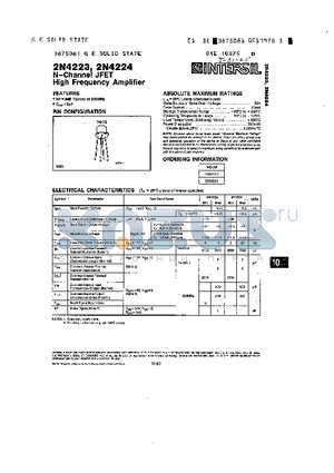 2N4223 datasheet - N-CHANNEL JFET HIGH FREQUENCY AMPLIFIER