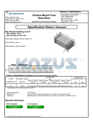 1206SFS550F/24 datasheet - Surface Mount Fuse Slow Blow