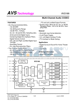 AV2188 datasheet - Multi-Channel Audio CODEC