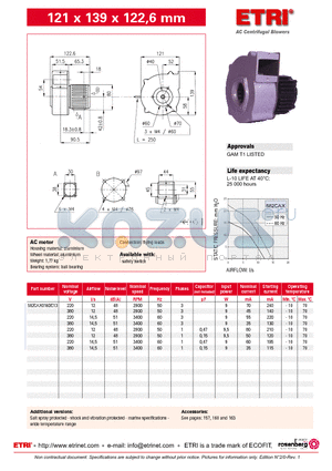 582CAX016DC13 datasheet - AC Centrifugal Blowers