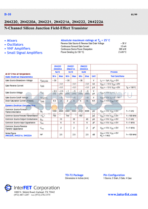 2N4220A datasheet - N-Channel Silicon Junction Field-Effect Transistor