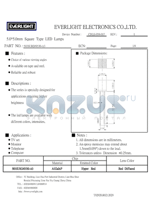 583SURD/S530-A3 datasheet - 5.0*5.0mm Square Type LED Lamps