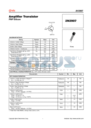 AV2907 datasheet - Amplifier Transistor PNP Silicon