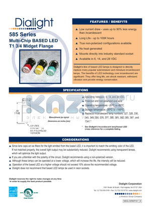 585-1221 datasheet - Multi-Chip BASED LED T1 3/4 Midget Flange