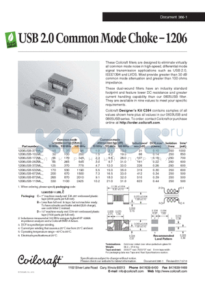 1206USB-262ML datasheet - USB 2.0 Common Mode Choke