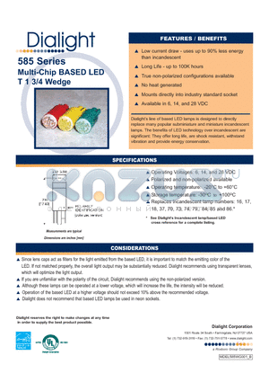 585-2223 datasheet - Multi-Chip BASED LED T 1 3/4 Wedge