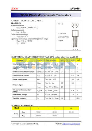 AV1959 datasheet - TO-92 Plastic-Encapsulate Transistors