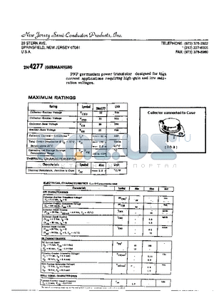 2N4277 datasheet - PNP GERMANIUM POWER TRANSISTOR