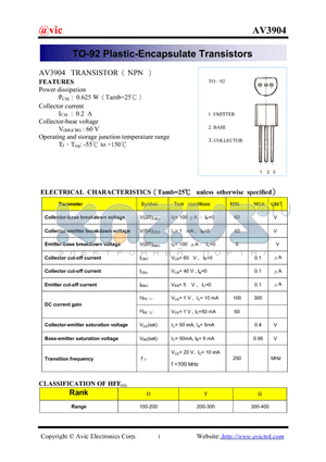 AV3904 datasheet - TO-92 Plastic-Encapsulate Transistors