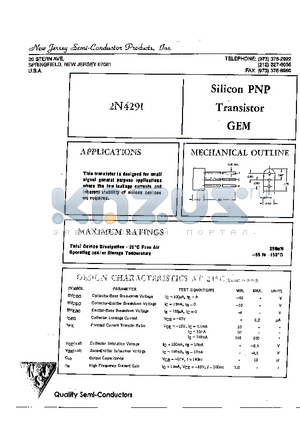 2N4291 datasheet - SILICON PNP TRANSISTOR GEM