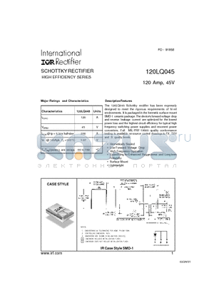 120LQ045 datasheet - SCHOTTKY RECTIFIER HIGH EFFICIENCY SERIES