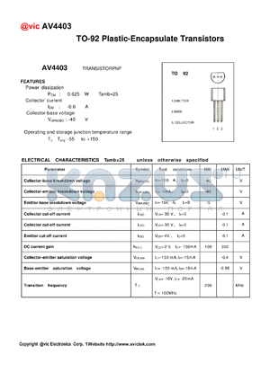 AV4403 datasheet - TO-92 Plastic-Encapsulate Transistors