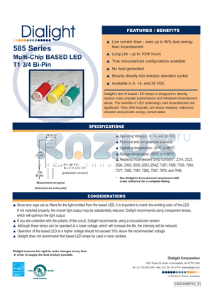585-3221 datasheet - Multi-Chip BASED LED T1 3/4 Bi-Pin