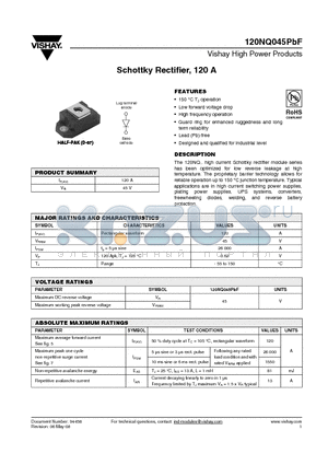 120NQ045PBF datasheet - Schottky Rectifier, 120 A