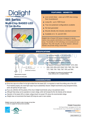 585-3313 datasheet - Multi-Chip BASED LED T1 3/4 Bi-Pin