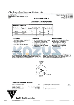 2N4341 datasheet - N-CHANNEL JFETS