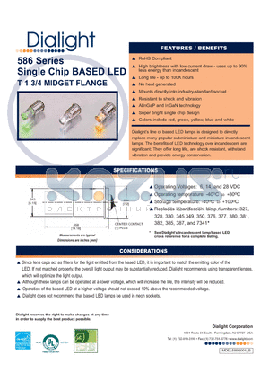 586-1101-105F datasheet - Single Chip BASED LED T 1 3/4 MIDGET FLANGE