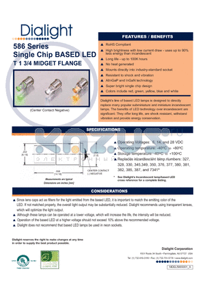 586-1103-001F datasheet - Single Chip BASED LED T 1 3/4 MIDGET FLANGE