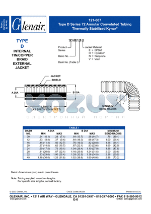 121-007-12H datasheet - 72 Annular Convoluted Tubing Thermally Stabilized Kynar
