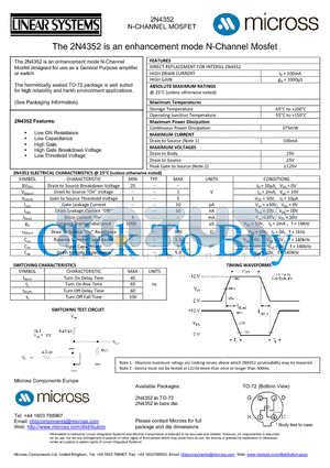 2N4352_TO-72 datasheet - an enhancement mode N-Channel Mosfet