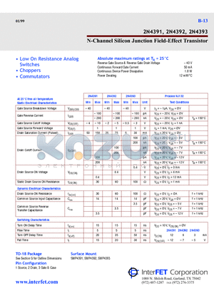 2N4391 datasheet - N-Channel Silicon Junction Field-Effect Transistor