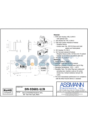 DN-93601-UB datasheet - CAT.6 UNSHIELDED KEYSTONE JACK, 90  TOOL FREE TYPE, BLACK